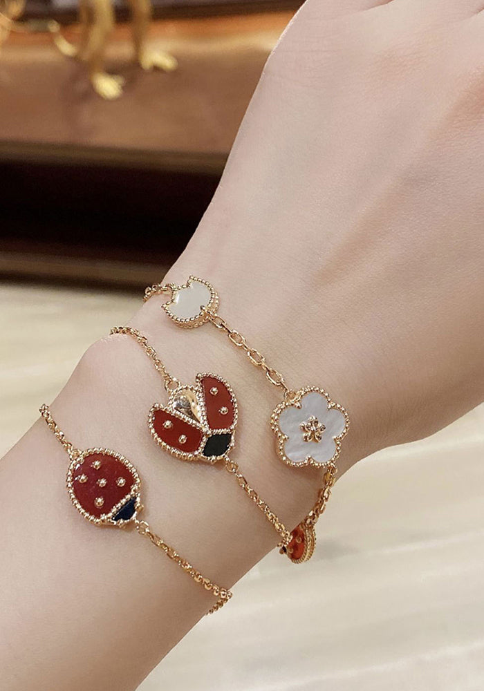 Five-flower ladybug bracelet women's 925 silver-plated open closed wings plated 18k carnelian bracelet