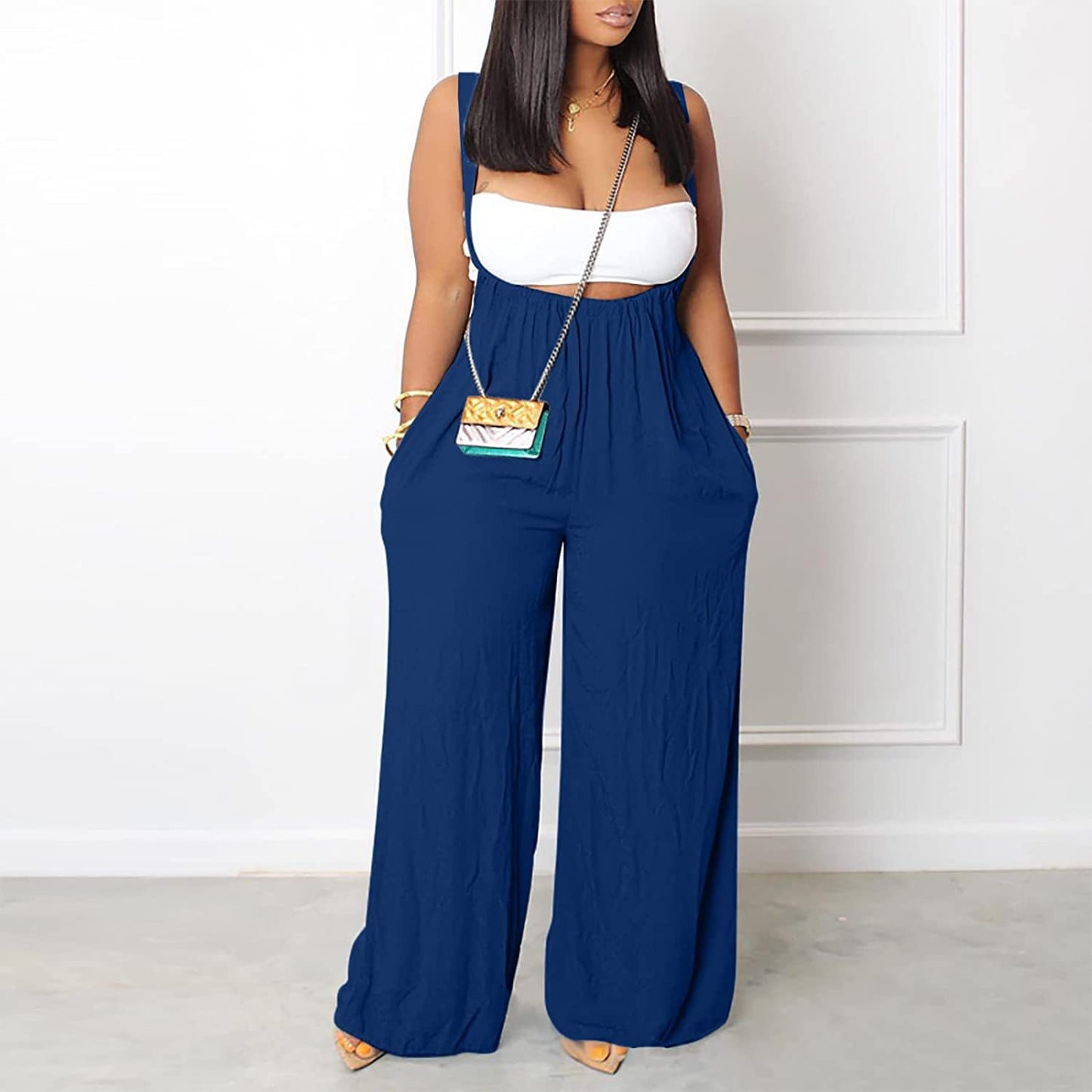 BamBam Women Solid Sleeveless Wide Leg Jumpsuit - BamBam Clothing