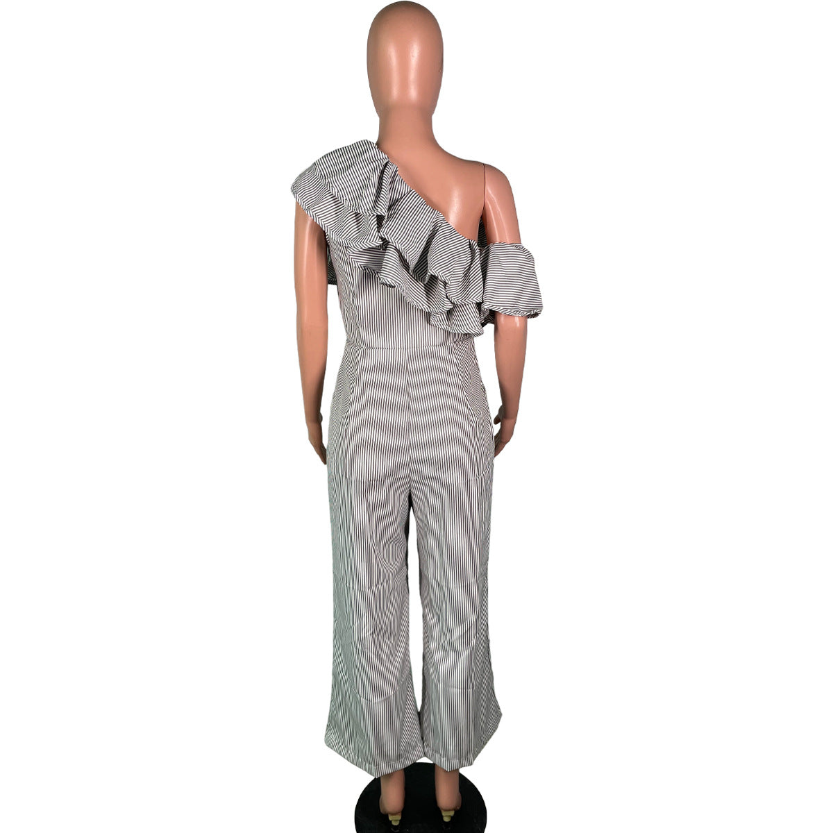 BamBam Womens Stripes Slash Shoulder Casual Jumpsuit - BamBam Clothing