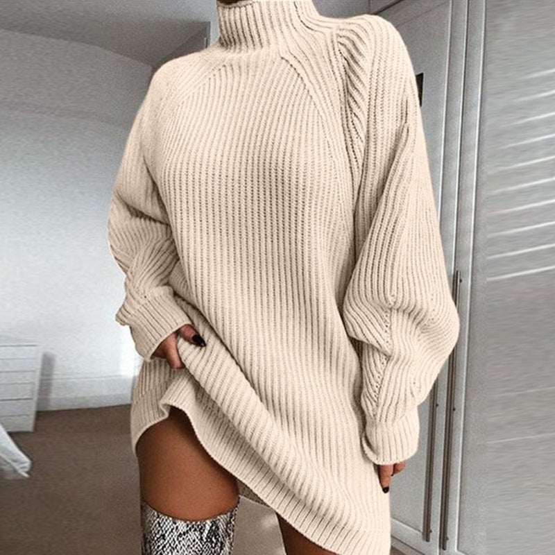 BamBam Women autumn and winter knitting raglan sleeve turtleneck sweater dress - BamBam