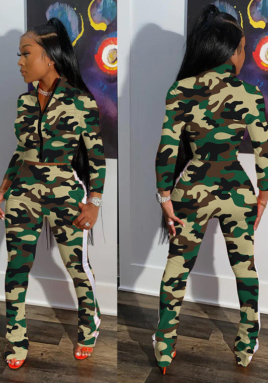 Women's Jogging Camouflage Sports Casual Autumn And Winter Two-Piece Set