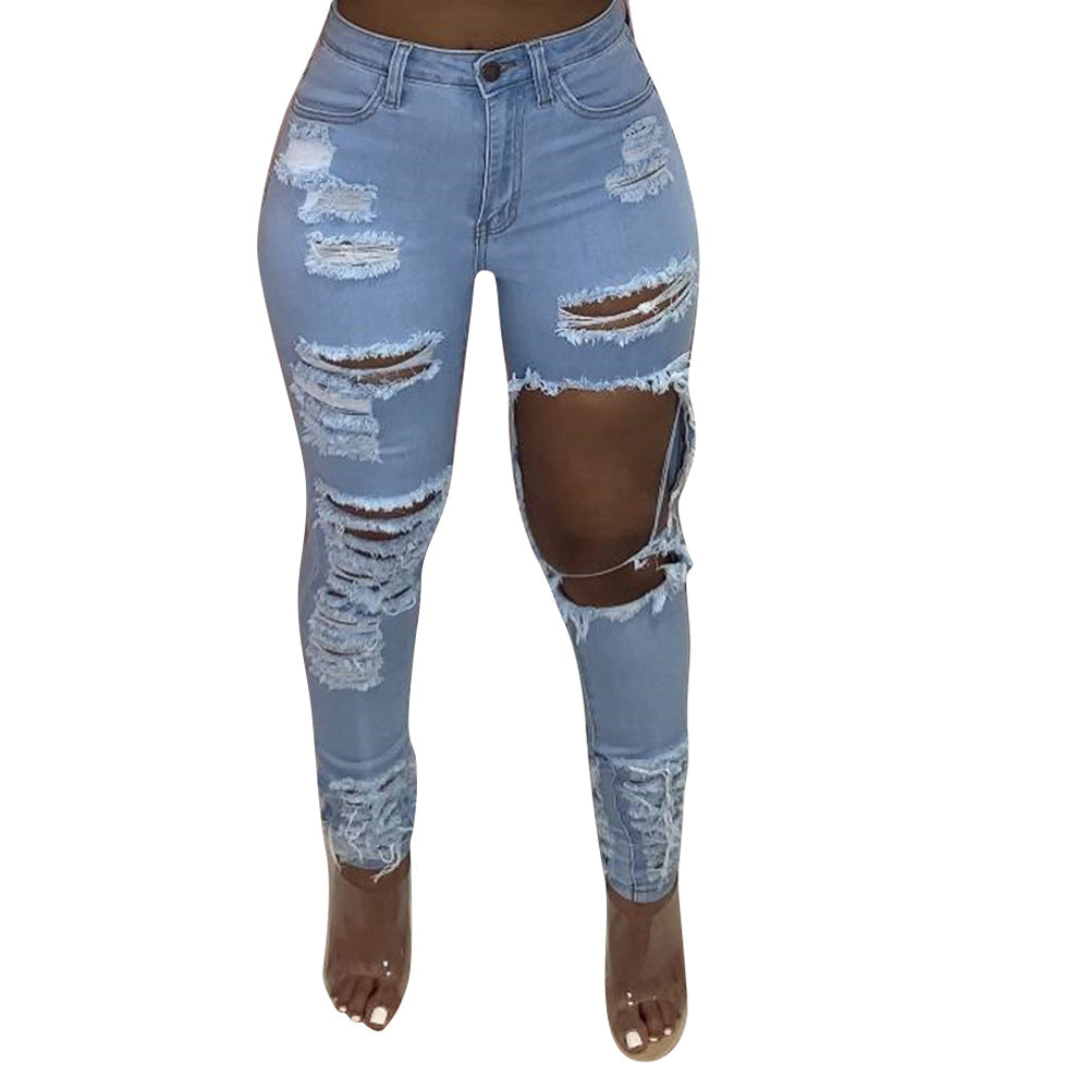 BamBam Women Style Ripped Stretch Denim Pants - BamBam