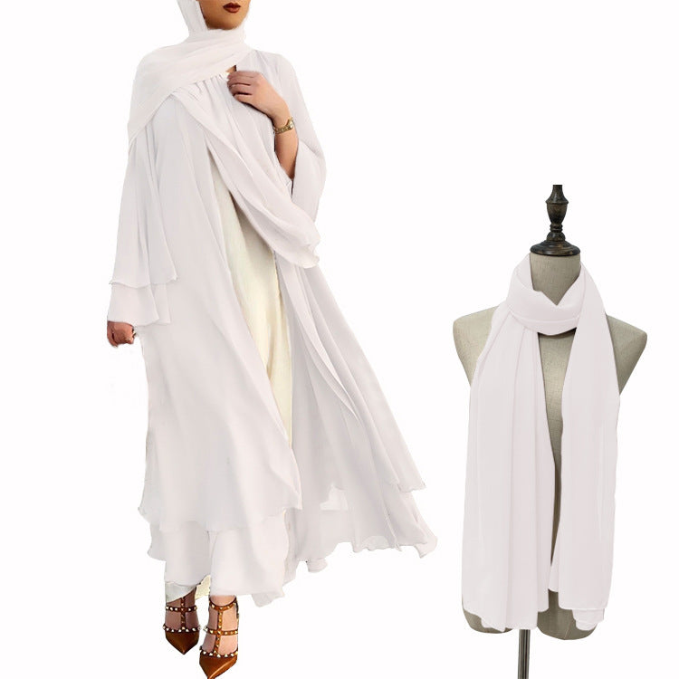 BamBam Muslim Solid Color Cardigan Feminine Flowing Chiffon Plus Size Women's Dress - BamBam