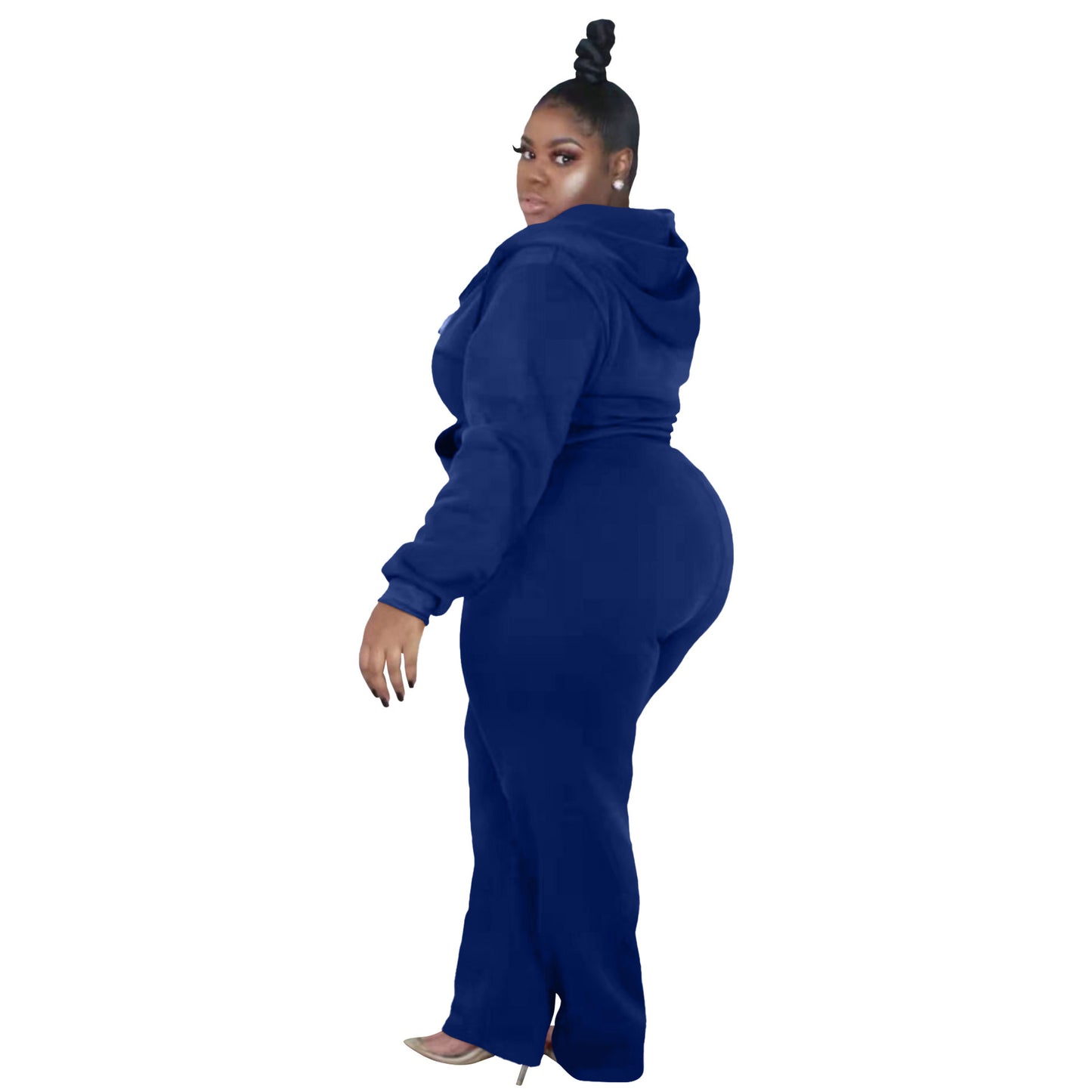 BamBam Plus Size Women's Fashion Casual Solid Color Autumn And Winter Hooded Two Piece Tracksuit - BamBam