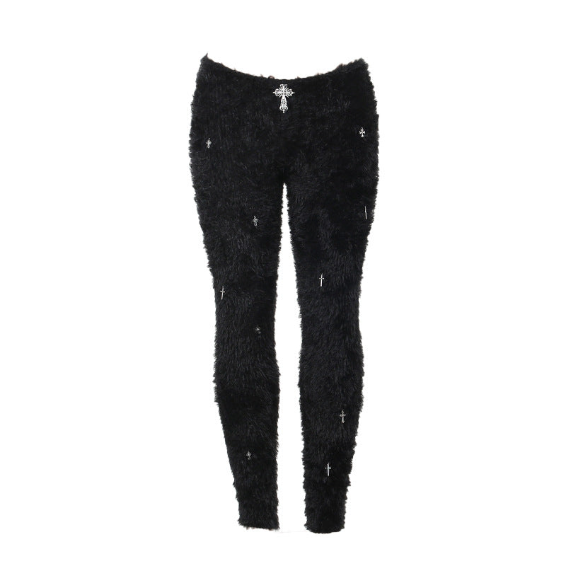 BamBam Fashion Cross Fleece Trousers Autumn And Winter Butt Lift Pants For Women - BamBam