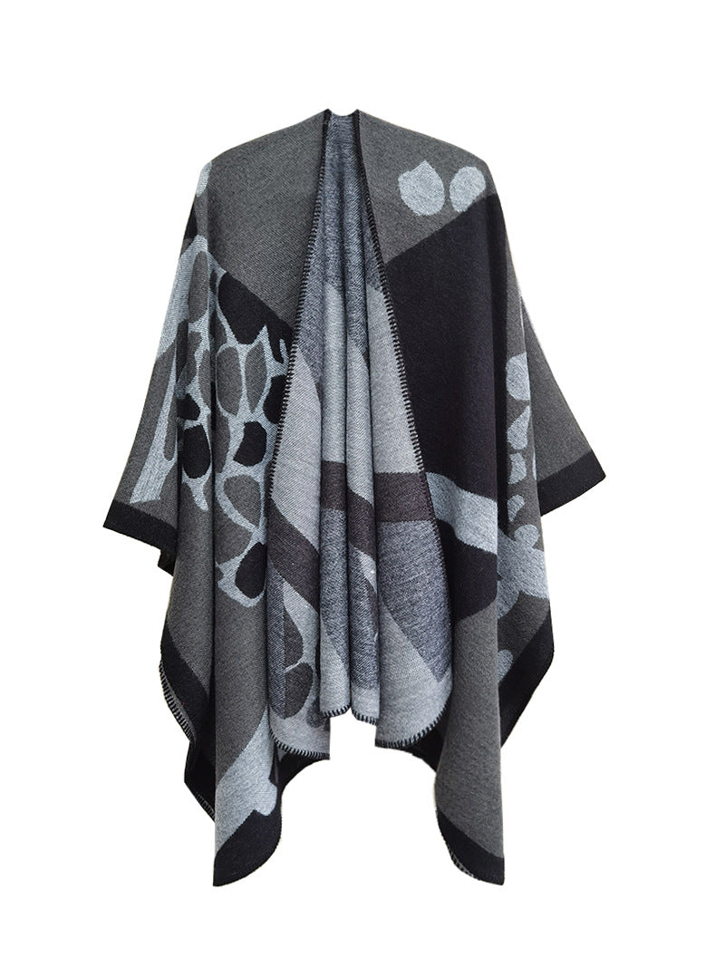 BamBam Women jacquard cape camouflage slit shawl - BamBam