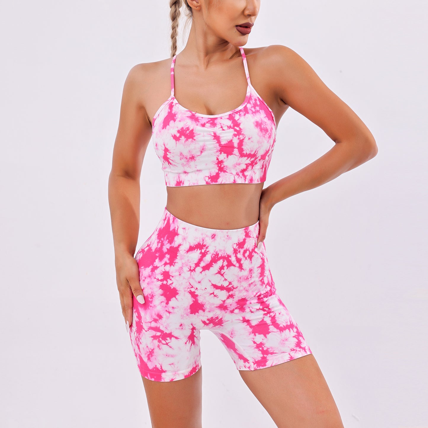 BamBam Printed Yoga Clothes Set Women Strap Yoga Bra Butt Lift High Waist Fitness Exercise Shorts - BamBam