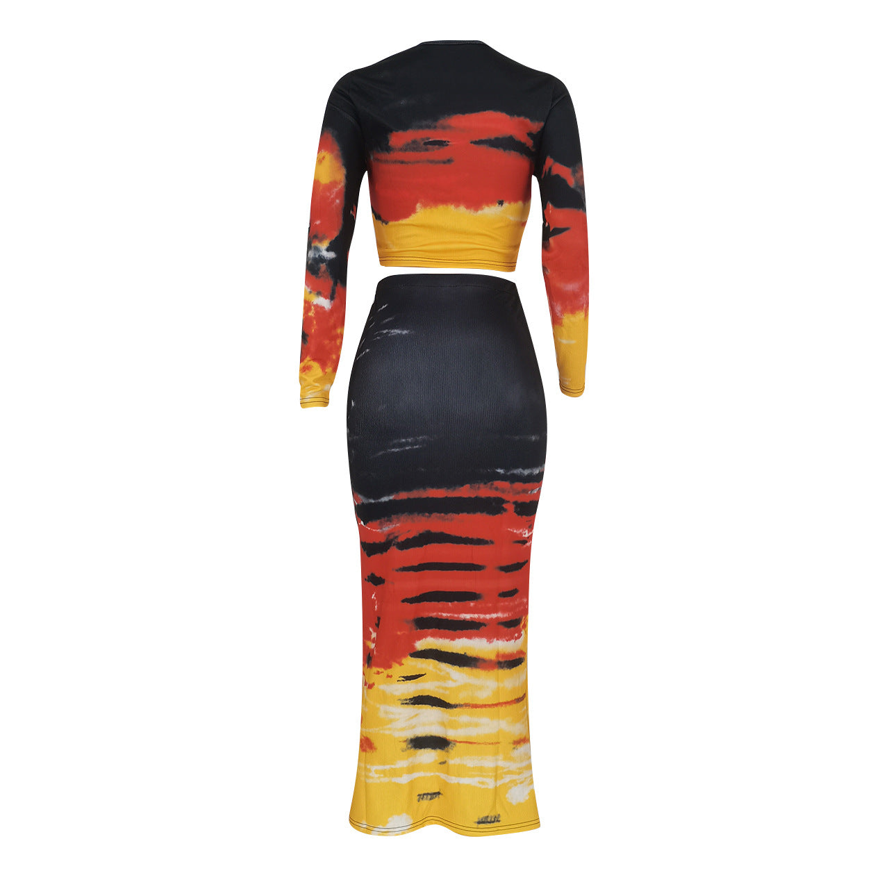 BamBam Women Sexy Ribbed Printed Top and Bodycon Skirt Two-piece Set - BamBam