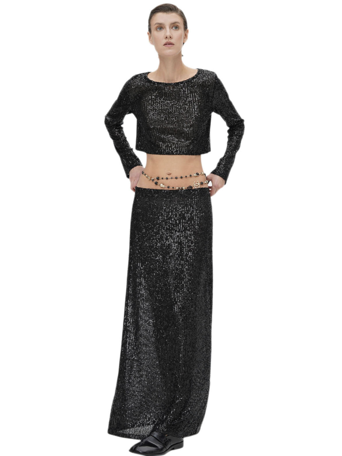 BamBam Spring And Autumn Women's Sequined Long Sleeve Top Long Skirt Two Piece Set - BamBam