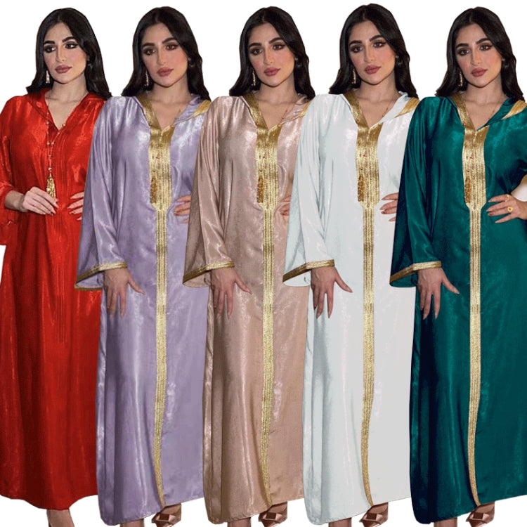 BamBam Arab Dubai Arab Middle East Turkey Morocco Islamic Clothing Hooded Kaftan Abaya Embroided Muslim Dress Pink - BamBam