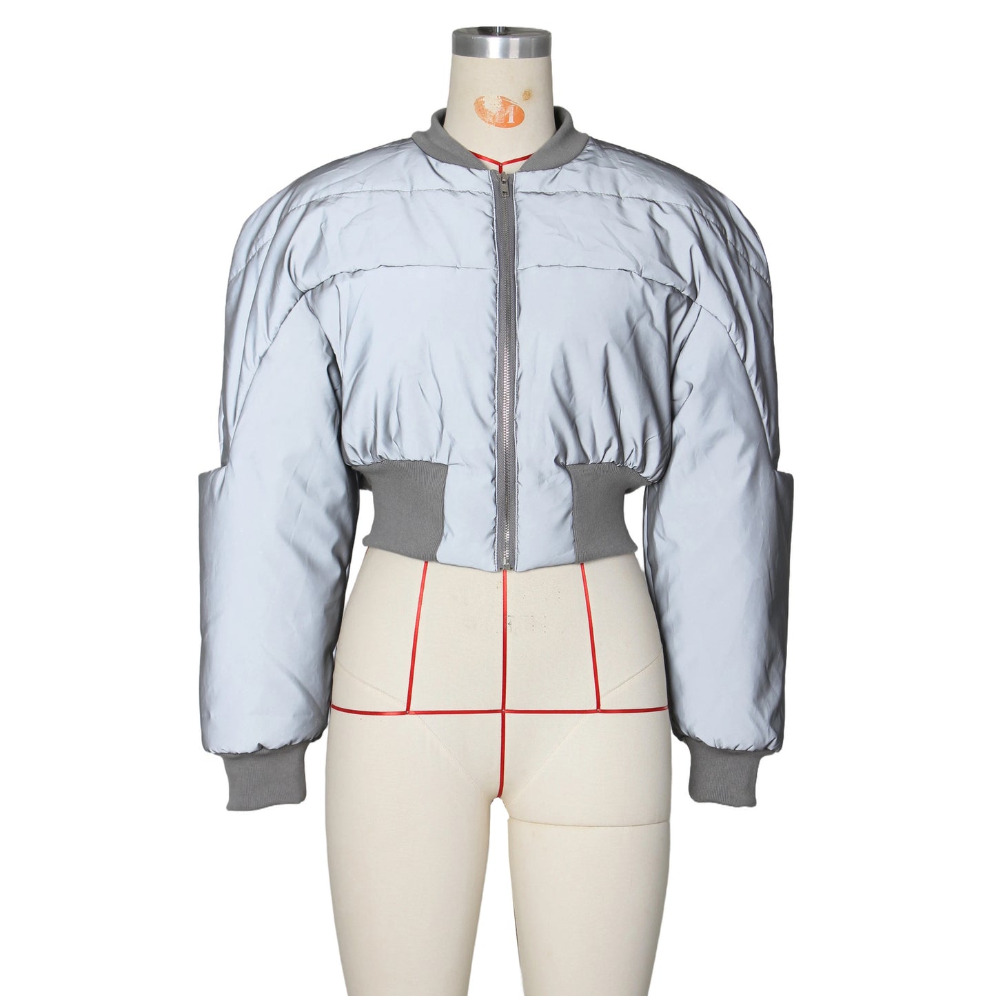 BamBam Women Round Neck Long Sleeve Zip Waist Reflective Padded Jacket - BamBam