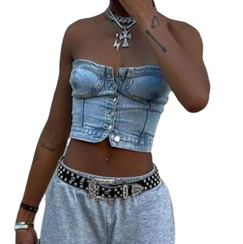 BamBam Summer Sexy Slim Short Fashion Denim Vest For Women - BamBam