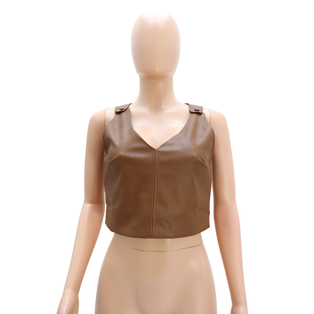 BamBam Chic Pu Leather Sleeveless Vest Slim Fit Women's Top - BamBam