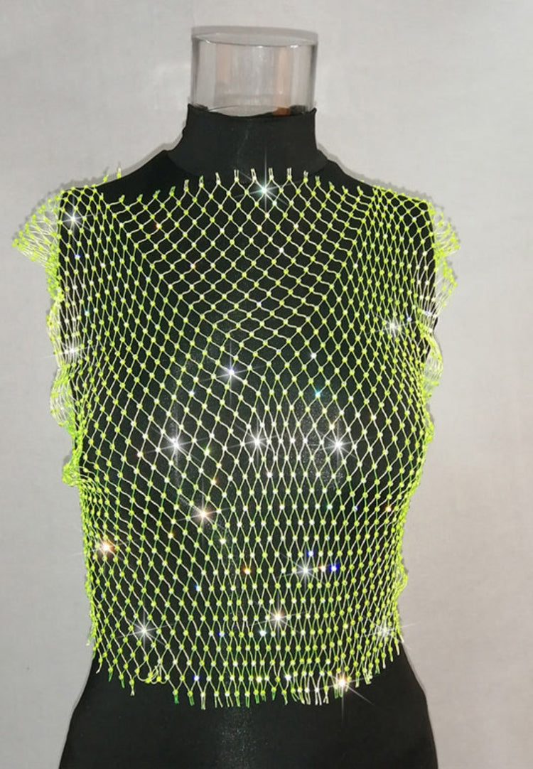 BamBam Summer Sexy Fishnet Beaded Club Crop Top - BamBam