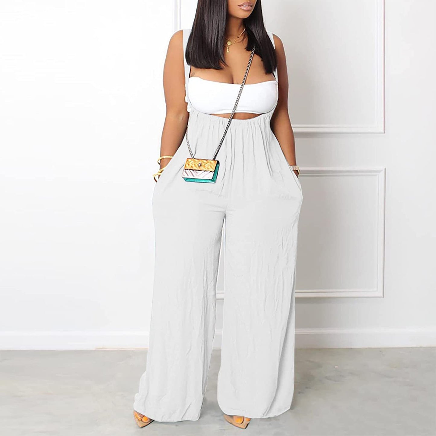 BamBam Women Solid Sleeveless Wide Leg Jumpsuit - BamBam Clothing