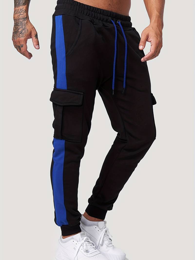 BamBam Men's Sports Casual Pocket Fleece Color Blocked Sweatpants - BamBam