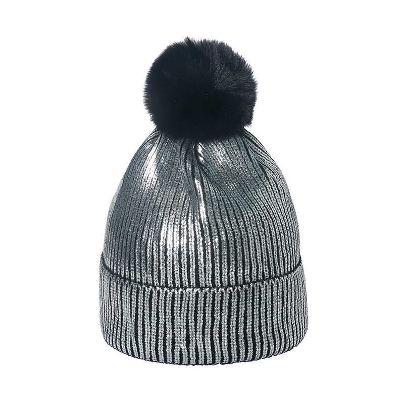 BamBam Autumn And Winter Shiny Woolen Hat Hip-Hop Street Fur Ball Knitting Hat For Men And Women - BamBam