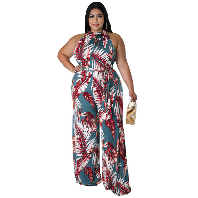 BamBam Plus Size Women Holidays Casual Print Sleeveless Jumpsuit - BamBam Clothing