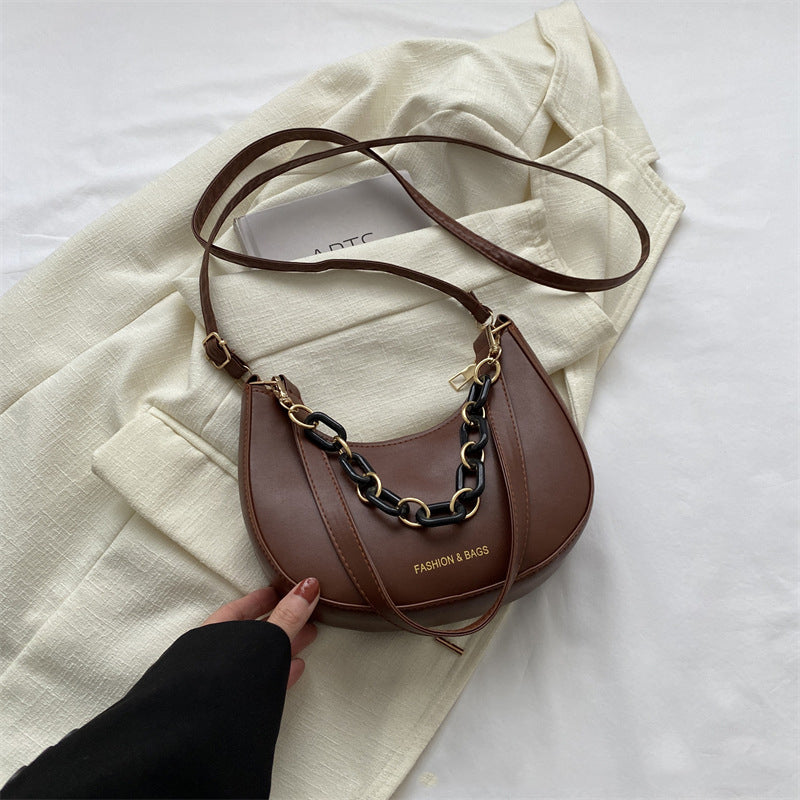 BamBam Retro Crescent Bag Simple Trendy Messenger Small Bag Chain Fashion One Shoulder Underarm Small Square Bag - BamBam