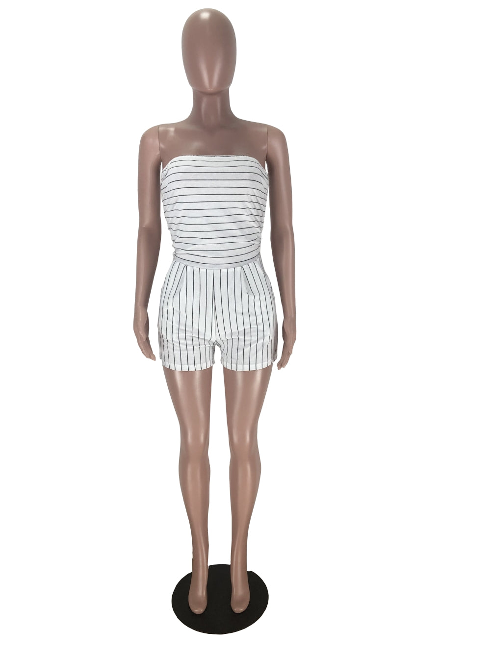 BamBam Plus Size Casual Striped Strapless Rompers - BamBam Clothing