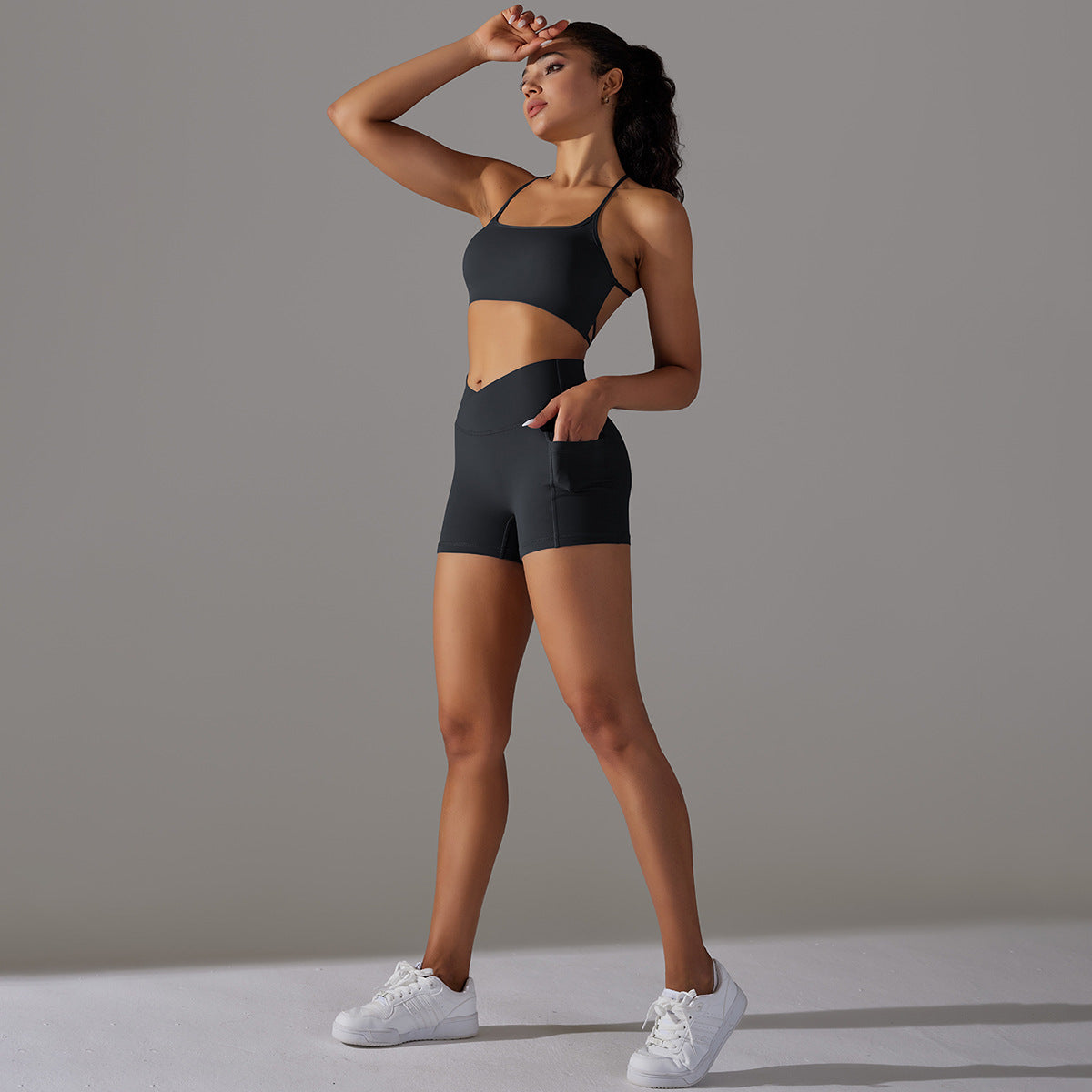 BamBam Women Breathable High Stretch Yoga Bra Tank Top and Shorts Yoga Clothing Two-Piece Set - BamBam