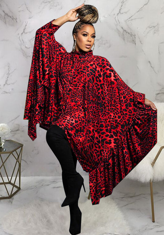 Women Leopard Print Shawl Long Top