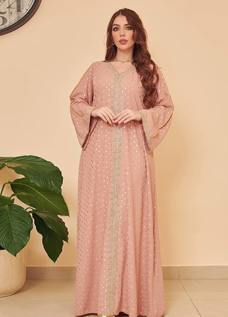 BamBam Women Spring Printed Tape Embroidery Islamic Clothing Kaftan Abaya Muslim Dress - BamBam