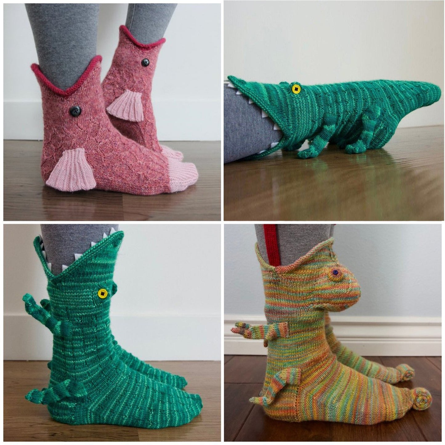 BamBam Women Knit Crocodile Christmas Crocodile Socks knitting Socks - BamBam