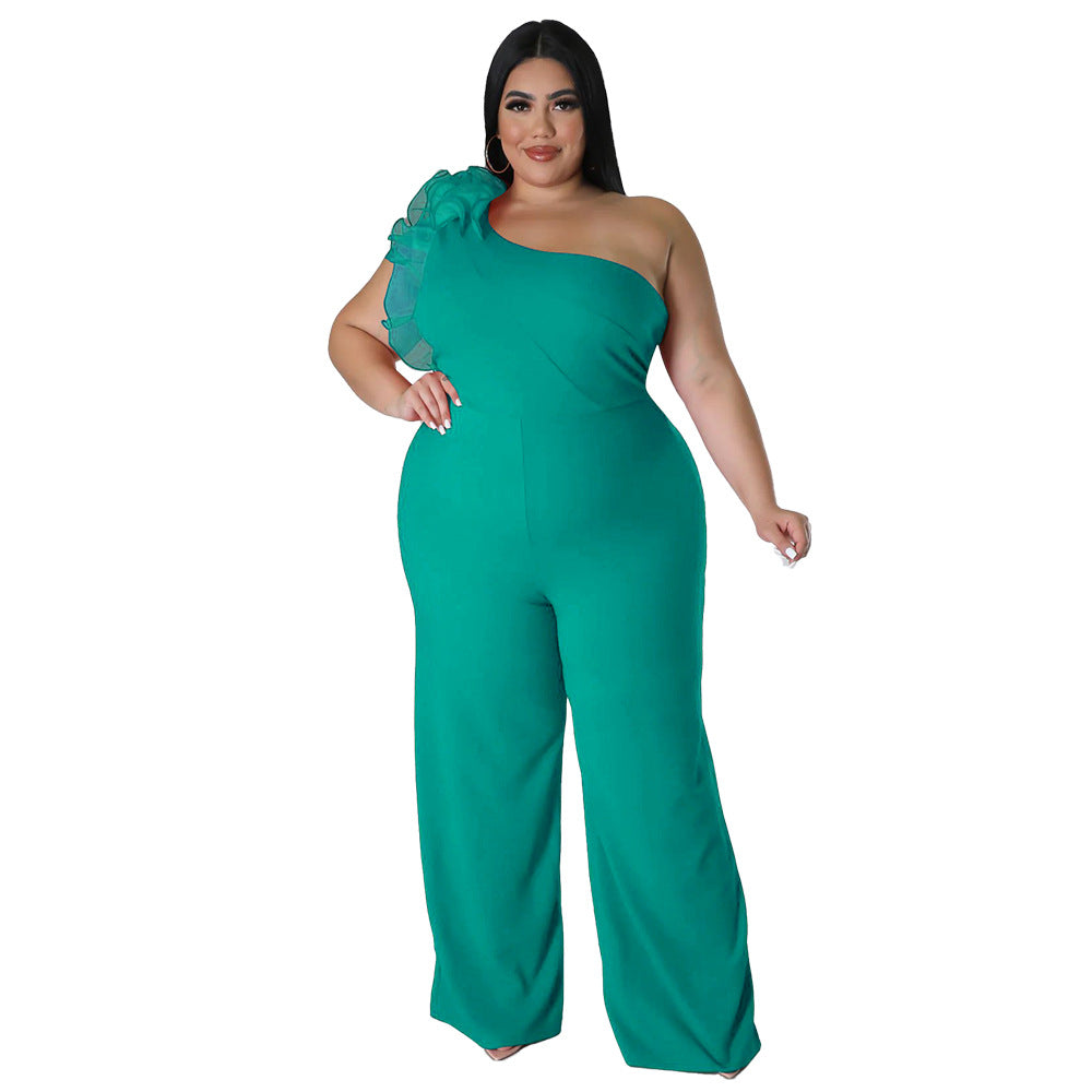 BamBam Plus Size Ladies One Shoulder Mesh Wide Leg Pants - BamBam Clothing