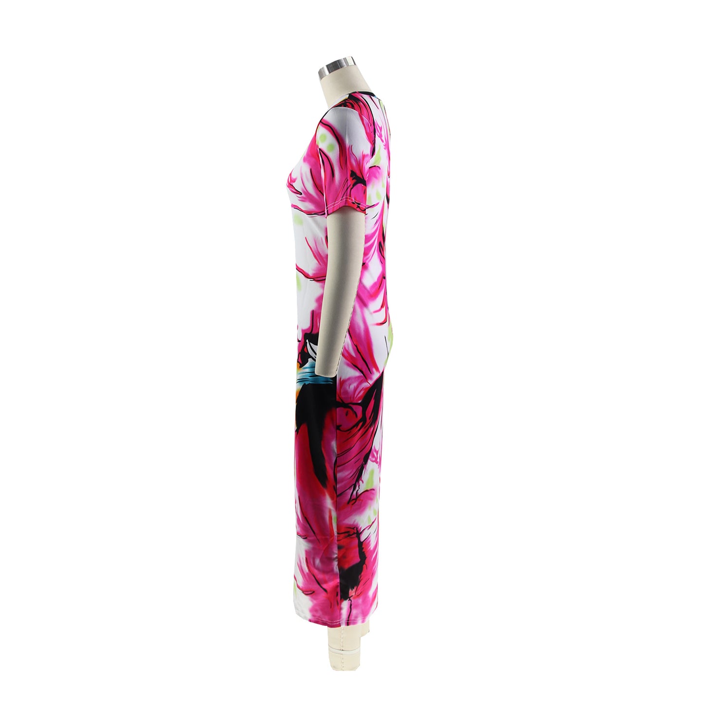 BamBam Summer Ladies Fitted Round Neck Painted Print Dress - BamBam