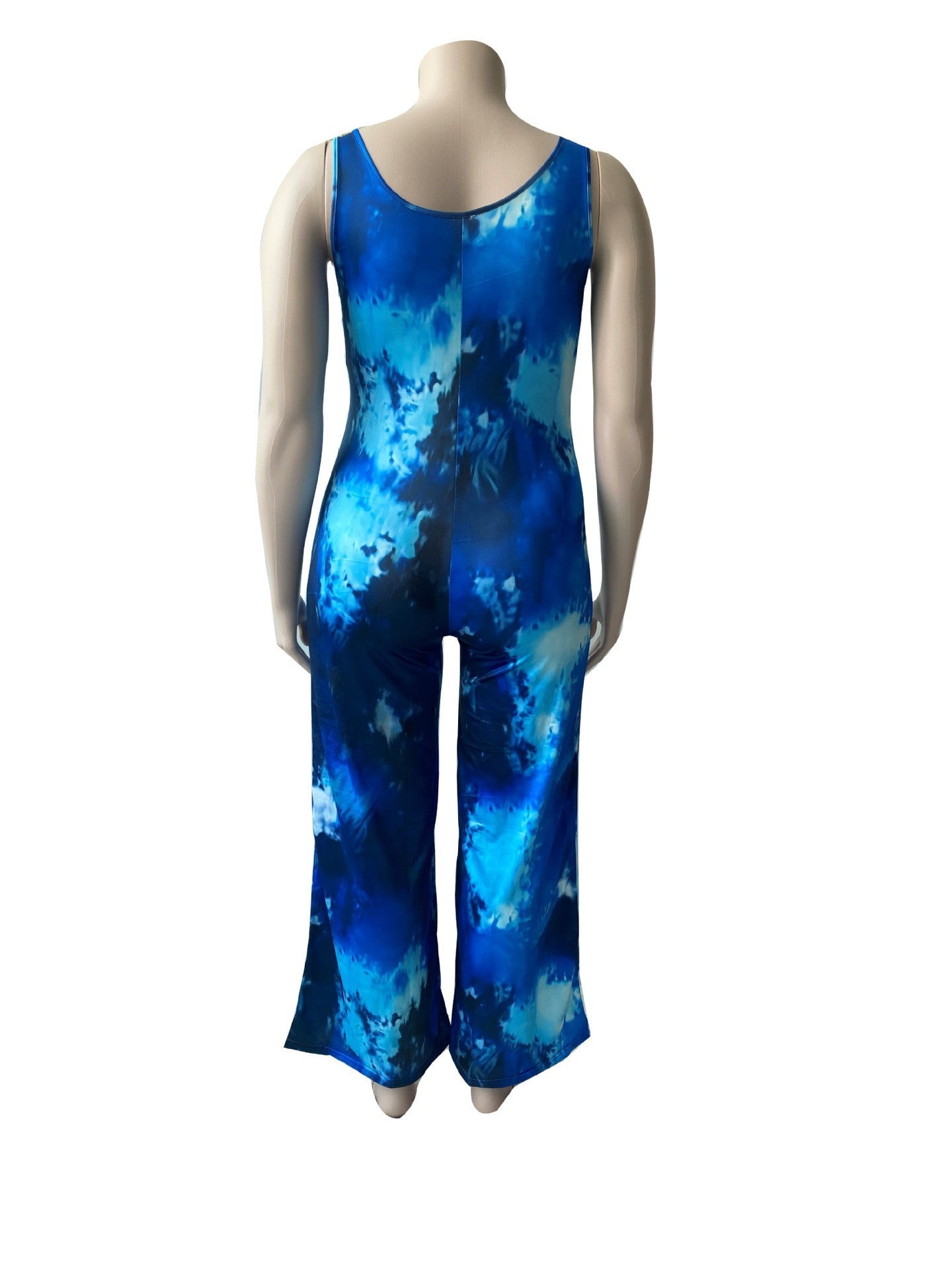 BamBam Plus Size Bodycon Low Neck Tie Dye Print Sling Wide Leg Jumpsuit - BamBam Clothing