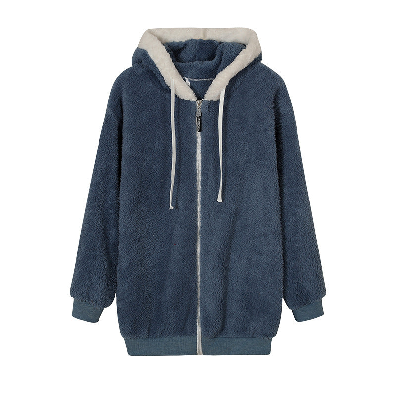 BamBam Autumn And Winter Loose Fleece Zipper Hooded Jacket - BamBam