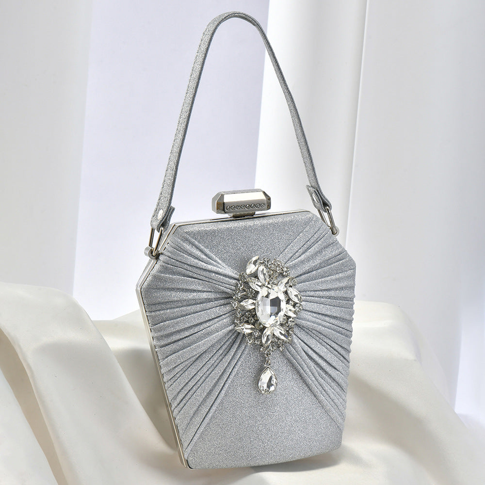 BamBam Women's Evening Bag Pleated Handbag Crossbody Formal Party Diamond Evening Bag - BamBam