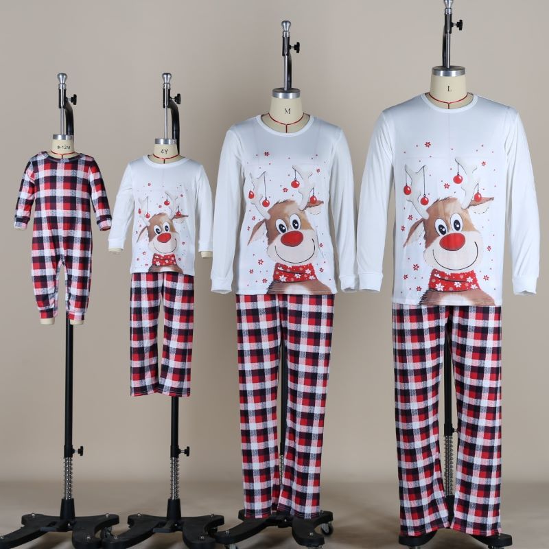 BamBam Christmas Elk Print Parent-Child Wear Long-Sleeved Pajamas Set Home Wear Family Outfits - BamBam