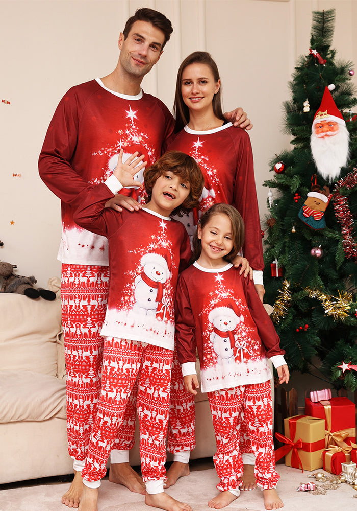Christmas Family Wear Cartoon Snowman Fawn Printed Home Clothes Pajama Two-piece Set