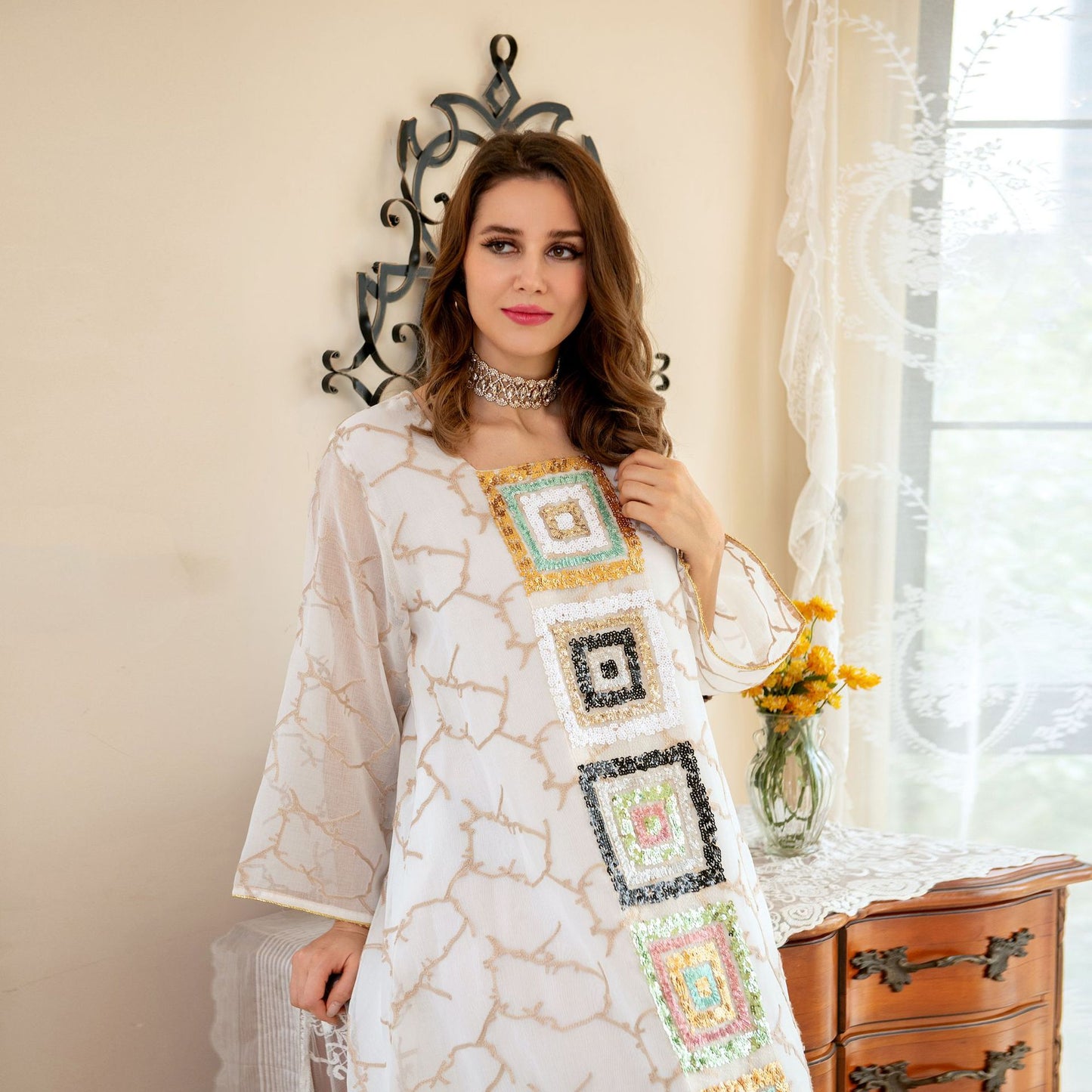 BamBam Arabian Sequin Embroidered Branch Robe - BamBam