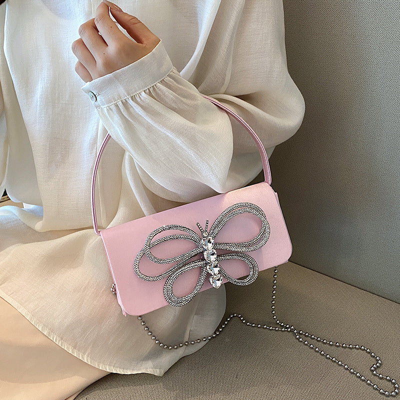 BamBam Korean style fashion chain bag autumn handbag dopamine shoulder bag diamond butterfly crossbody bag for women - BamBam