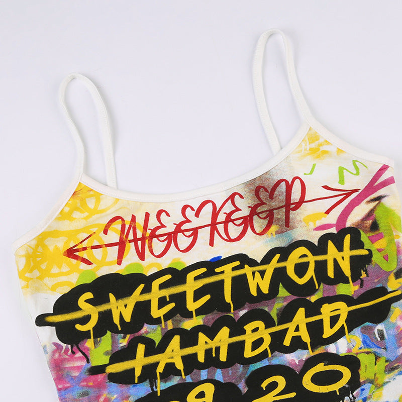 BamBam Sweet Cool Letter Print Contrast Camisole Hip-Hop Trendy Holidays Casual Cropped Basics Top - BamBam