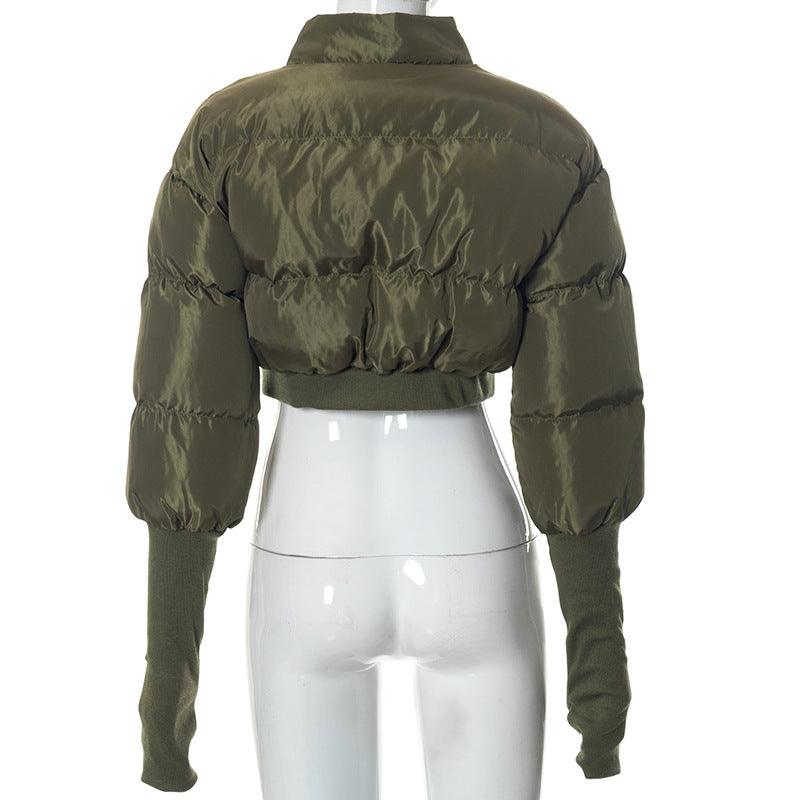 BamBam Women Winter Stand Collar Padded Crop Jacket - BamBam