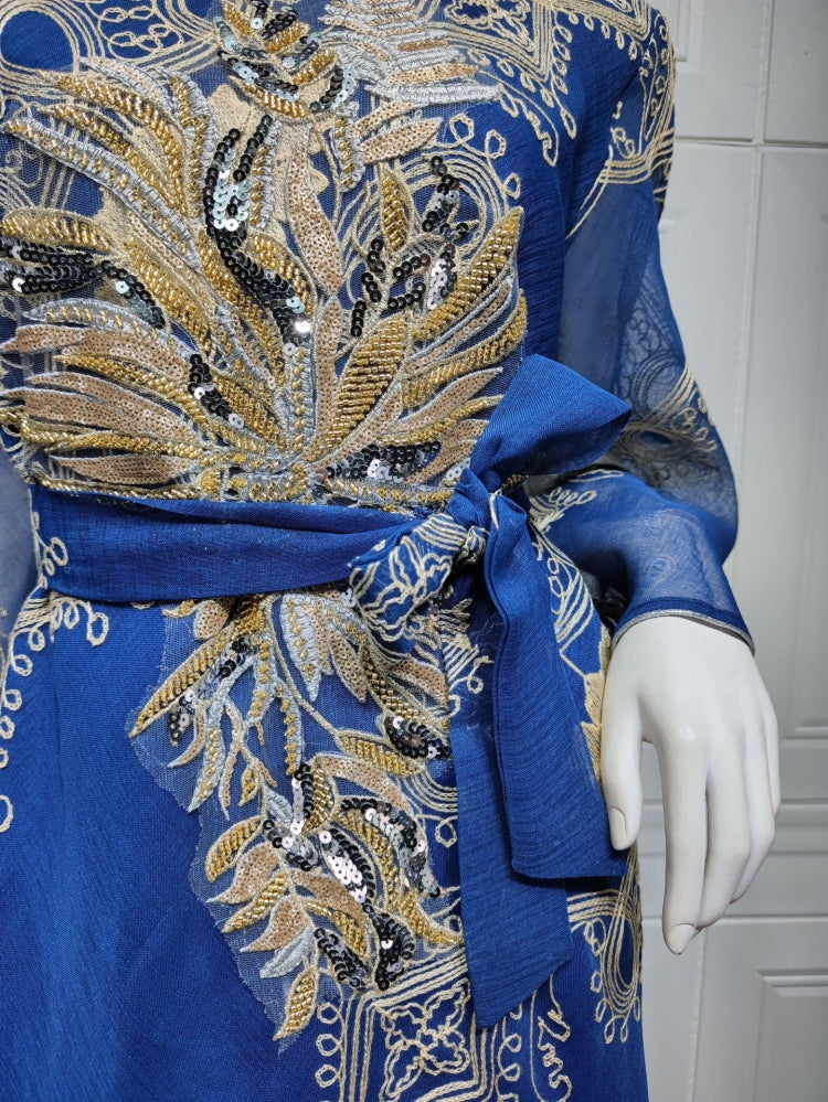 BamBam Women Spring Printed Embroidery Islamic Clothing Kaftan Abaya Muslim Dress - BamBam