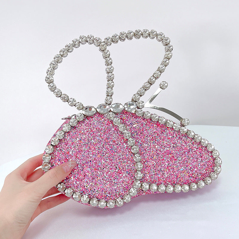 Trendy Dinner Bag Butterfly Glitter Handbag Rhinestone Ladies Bag Diagonal Bag