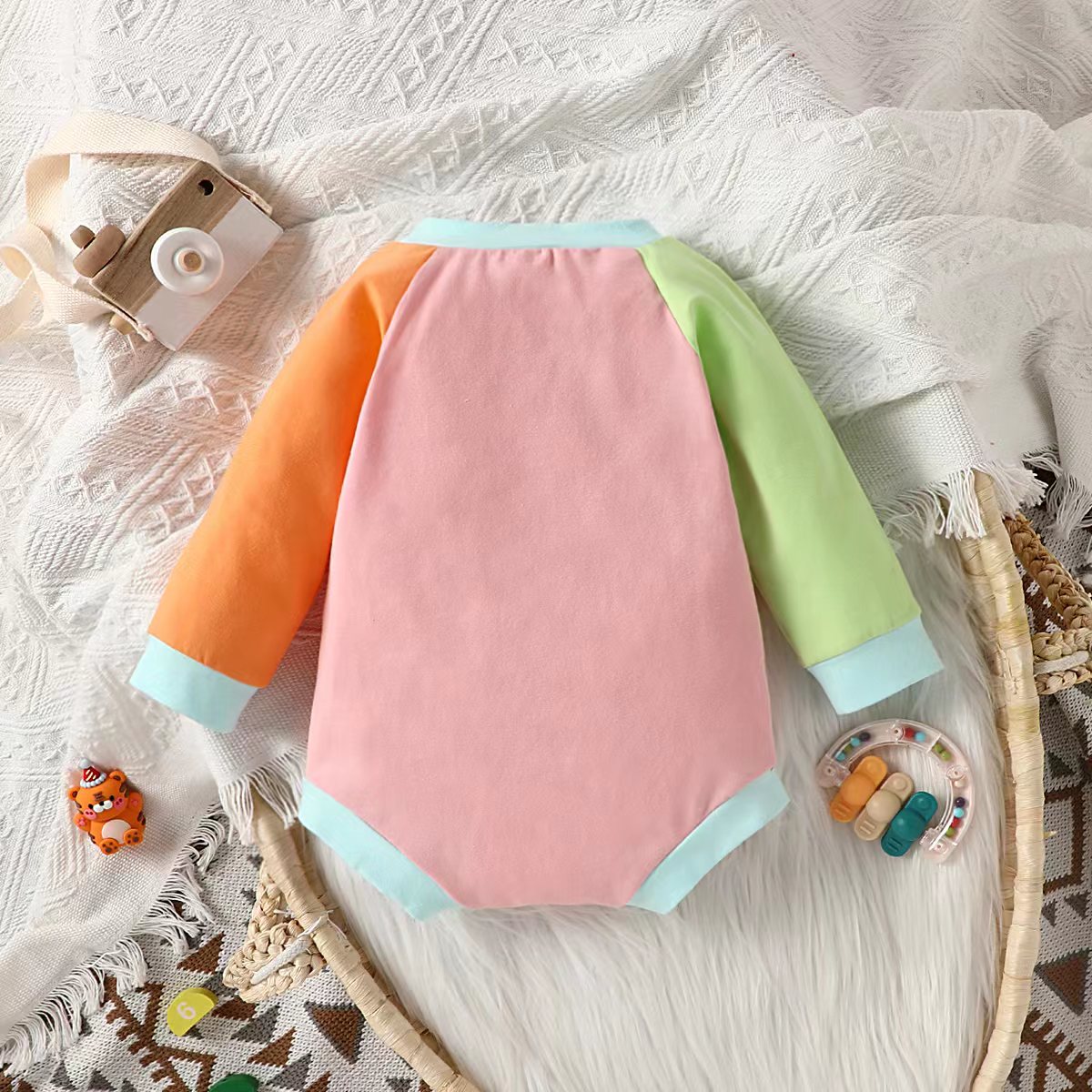 BamBam Baby Girl long sleeve color block romper - BamBam