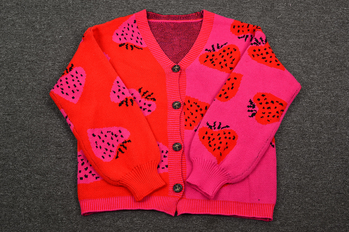 BamBam Women's Autumn Winter Sweater V-Neck Button Cardigan Strawberry Coat - BamBam