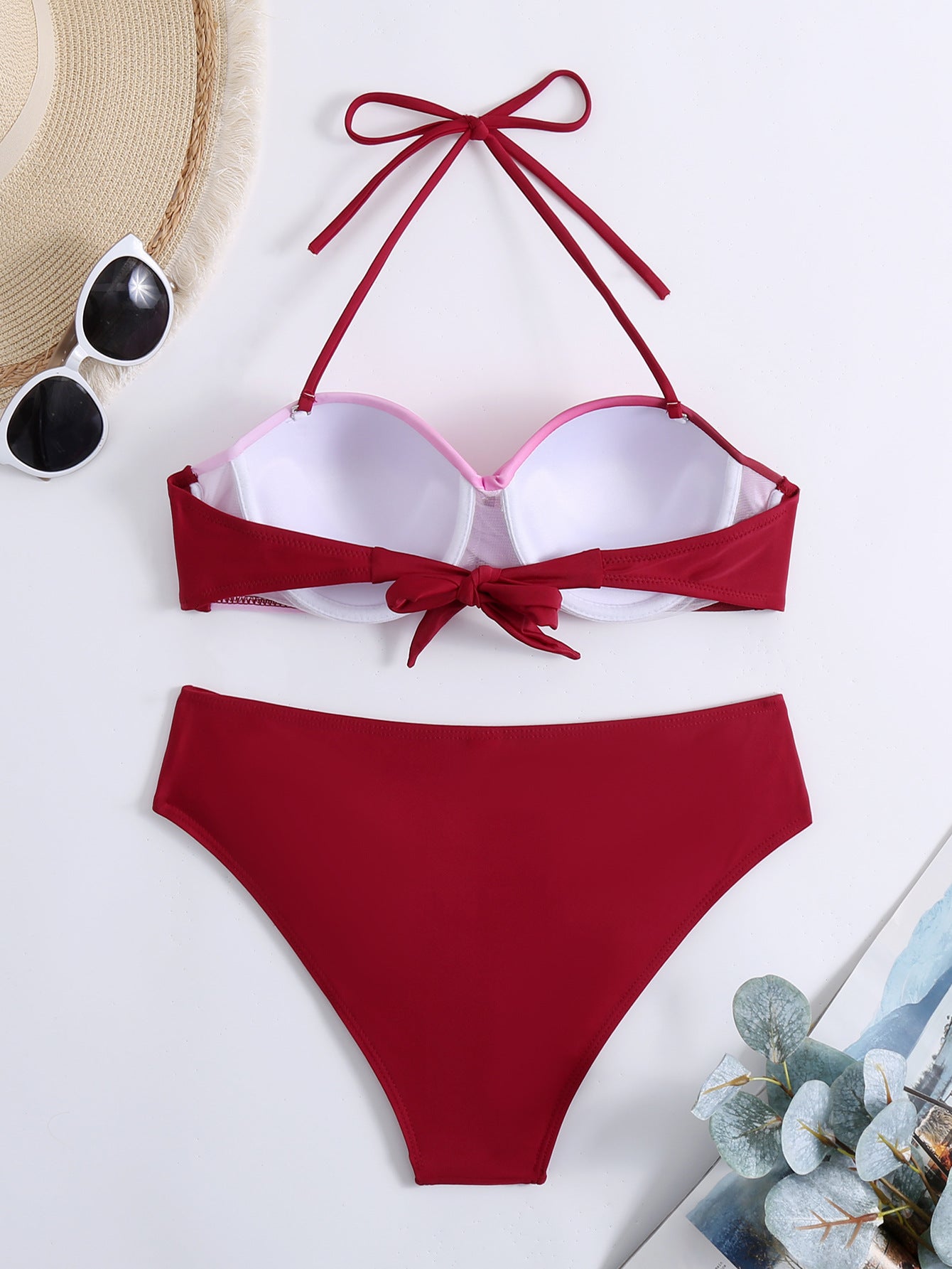 BamBam Gradient Twist Sexy Halter Strapless Two Pieces Women's Bikini Swimsuit - BamBam