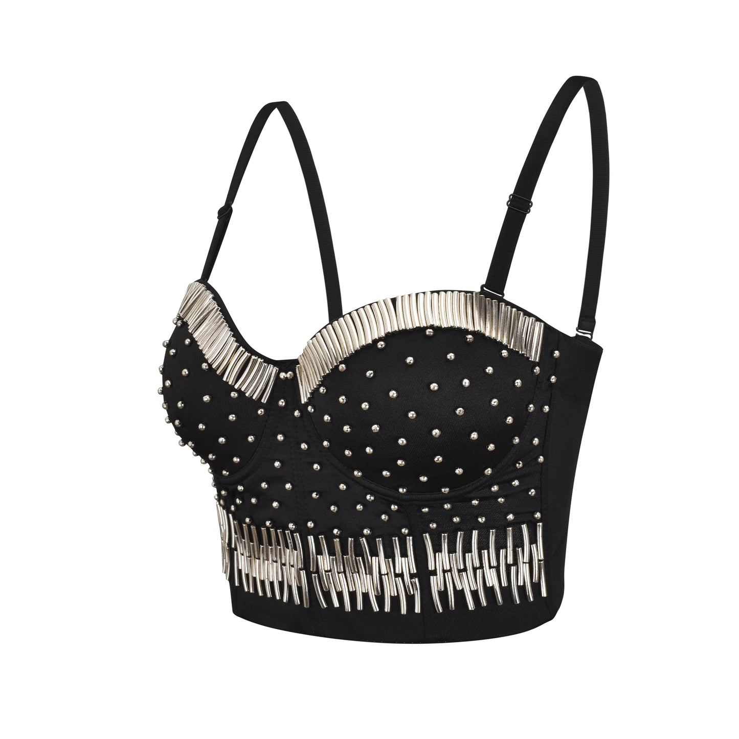 BamBam Party Sexy Black and Silver Beaded Strap Crop Top - BamBam