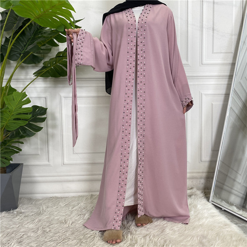 BamBam Women Arabic Turkish Elegant Beaded Muslim Lace Cardigan Robe - BamBam