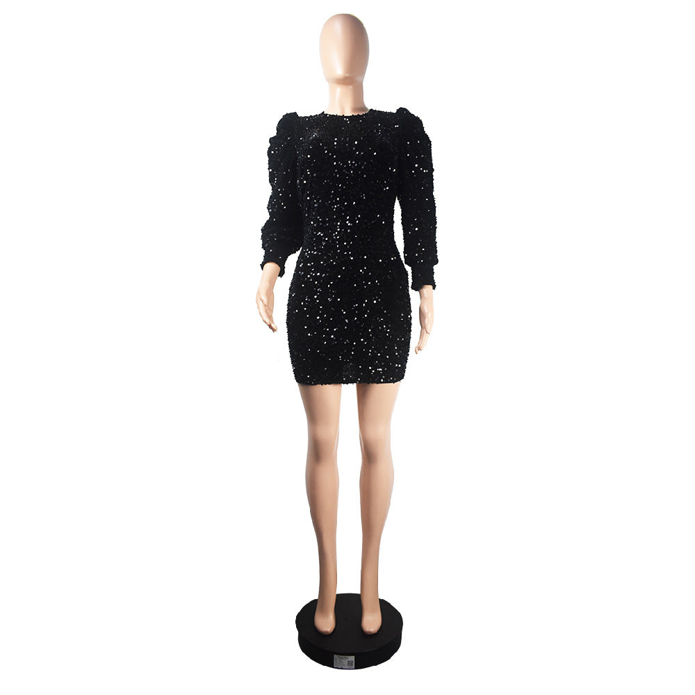 BamBam Fashion Bodycon Sequin Winter Club Party Long Sleeve Dress - BamBam Clothing Clothing