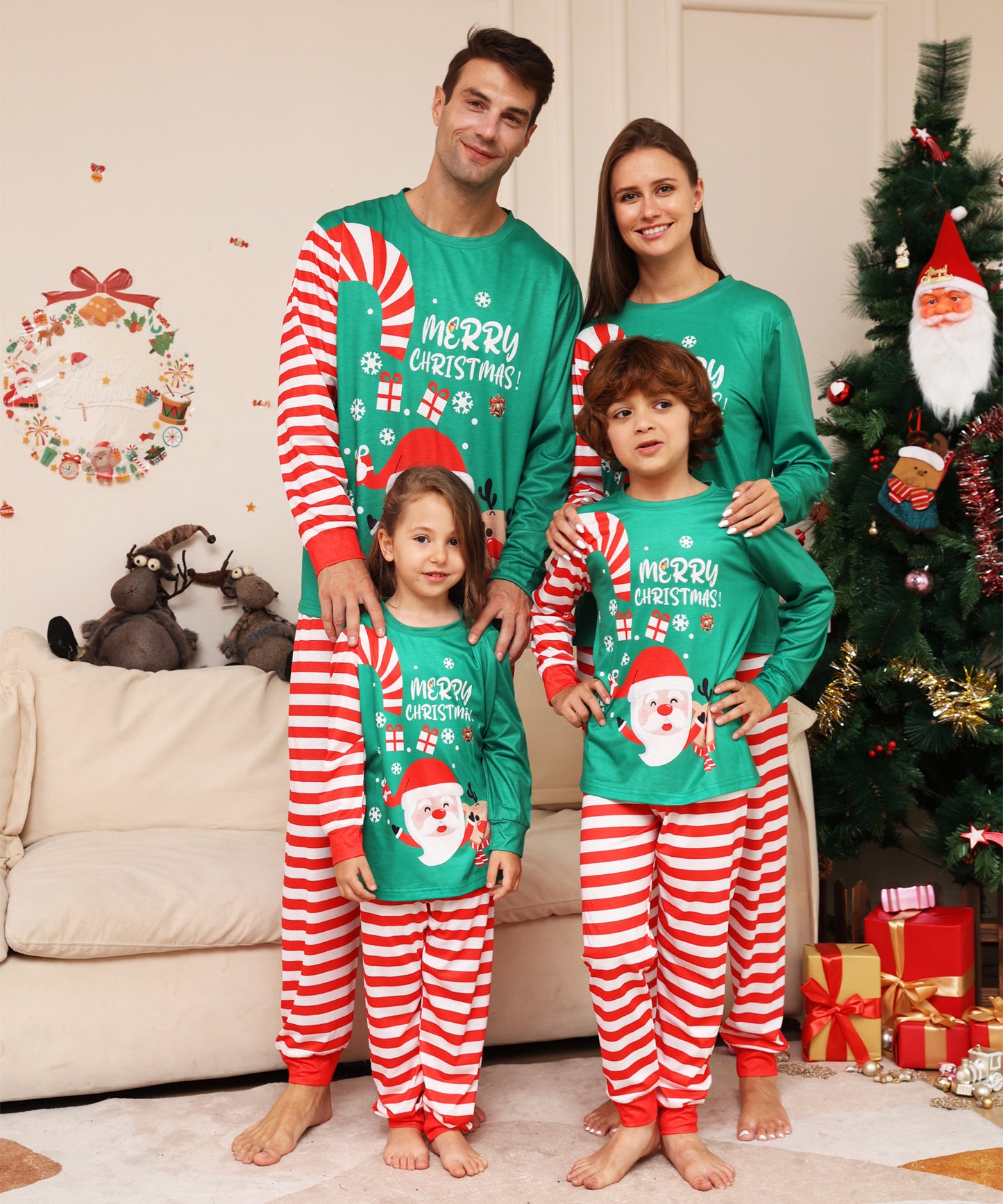 BamBam Christmas Family Wear Elderly Fawn Printed Home Clothes Pajama Two-piece Set - BamBam