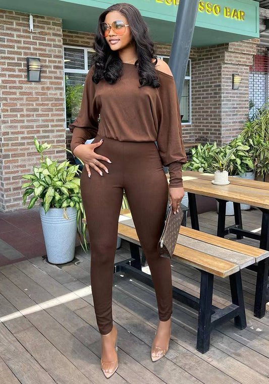 Women's Autumn And Winter Solid Color Slim Fit Fashion Long Sleeve Tight Fitting Jumpsuit