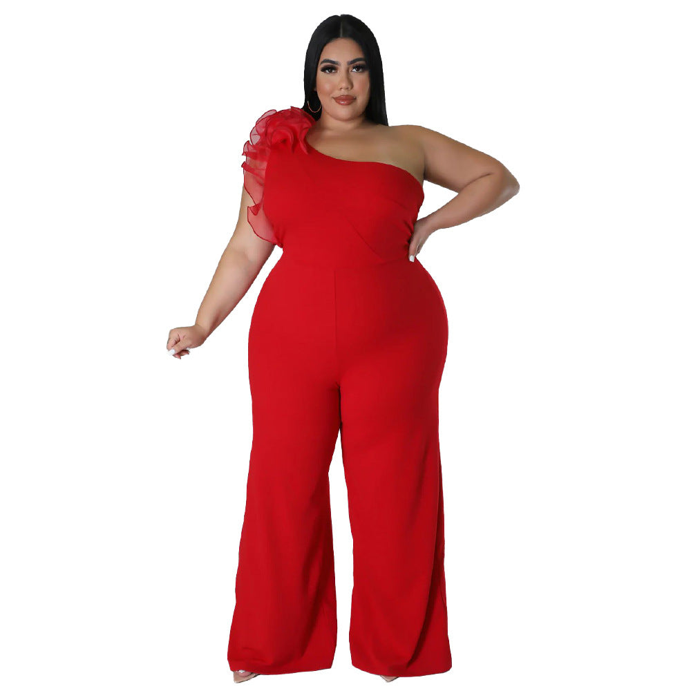 BamBam Plus Size Ladies One Shoulder Mesh Wide Leg Pants - BamBam Clothing